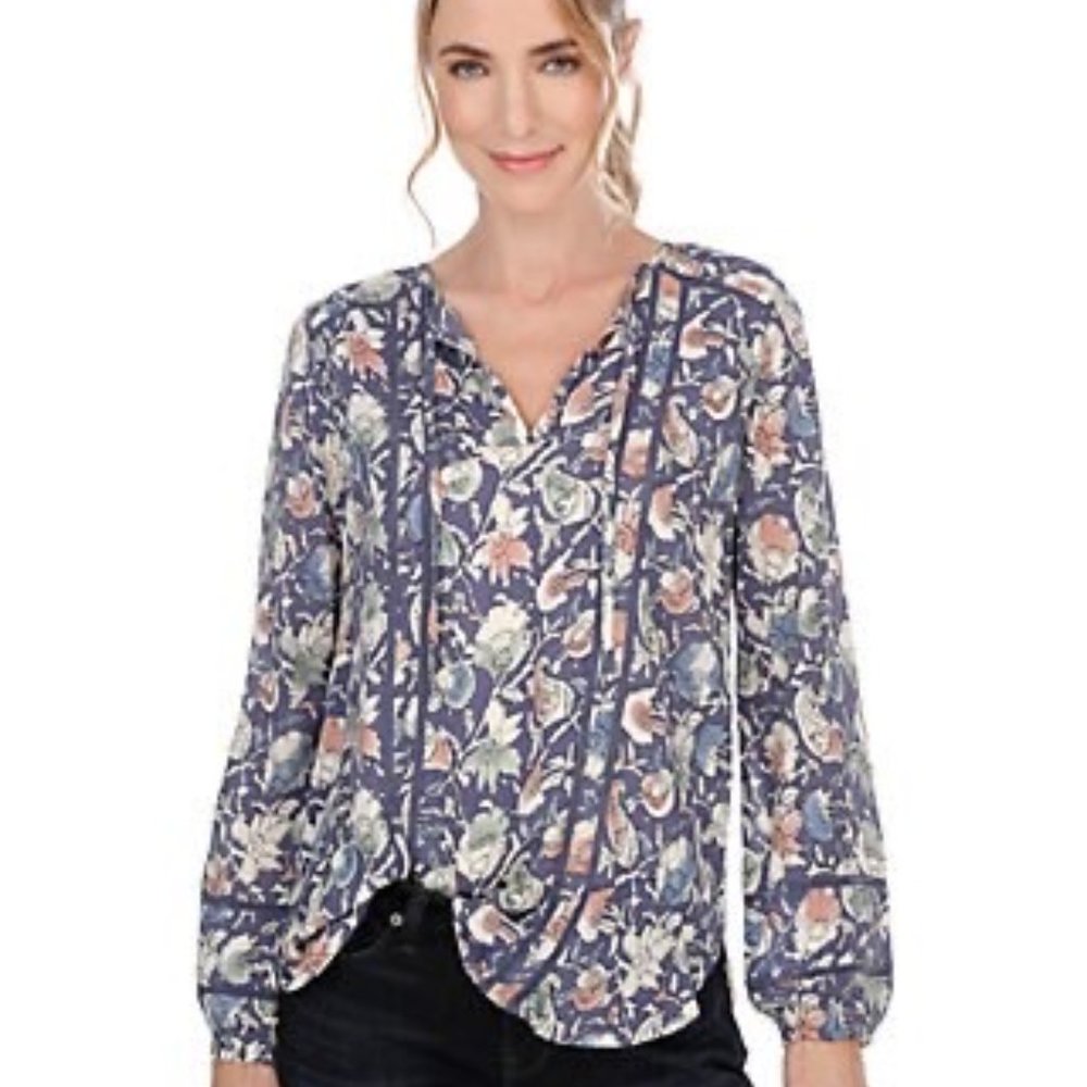 Lucky Brand Painted Floral Print Blouse M